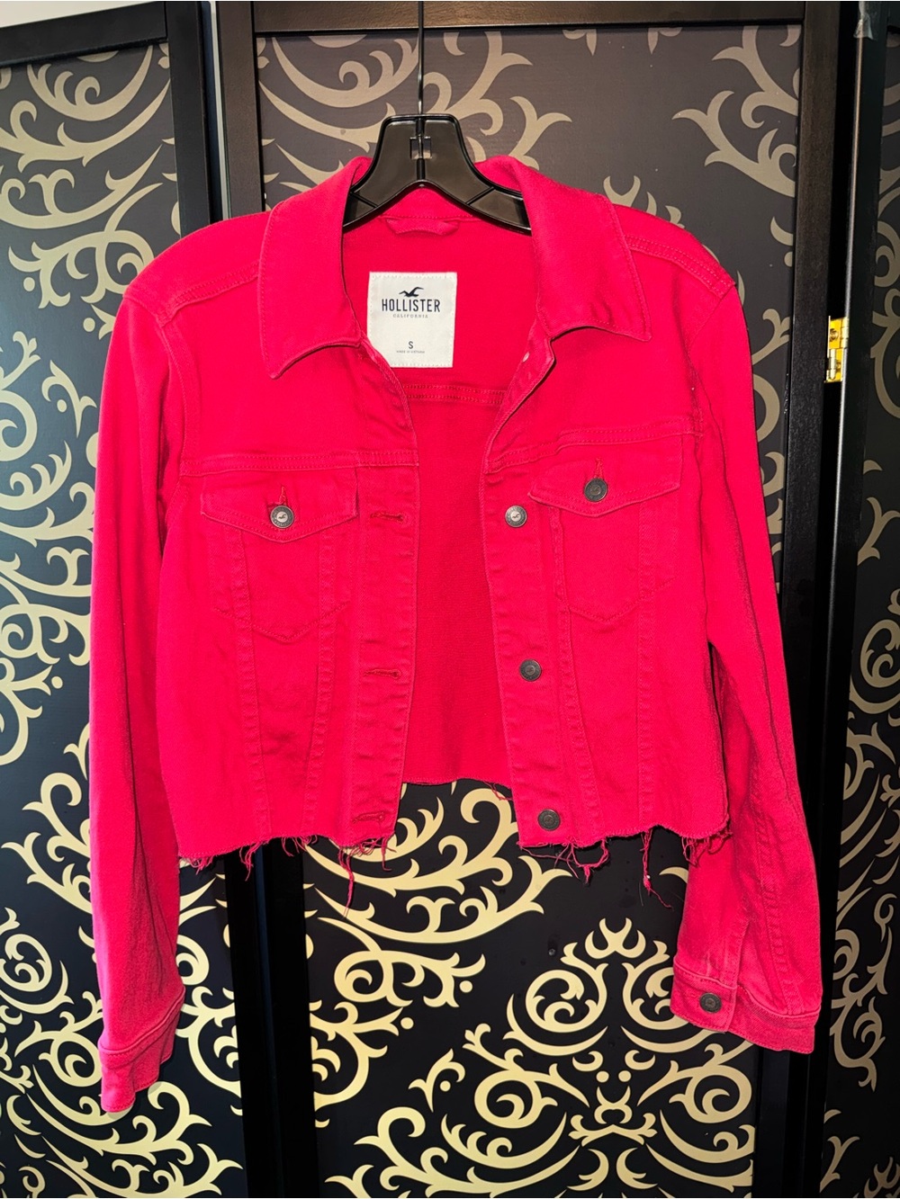 Hollister Red Cropped Denim Jacket